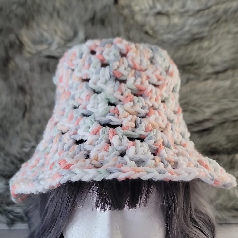 Hand crochet Granny Square Multicolor Bucket Hat